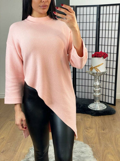 Naideem Asymmetric Ribbed Knitted Turtle Neck Jumper
