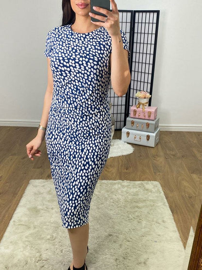 Naomina Blue Textured Shift Dress