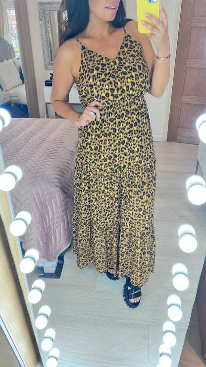 Neyo Tiered Hem Leopard Print Maxi Dress