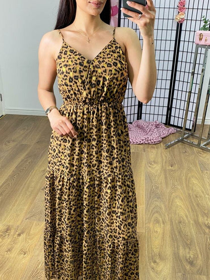 Neyo Tiered Hem Leopard Print Maxi Dress
