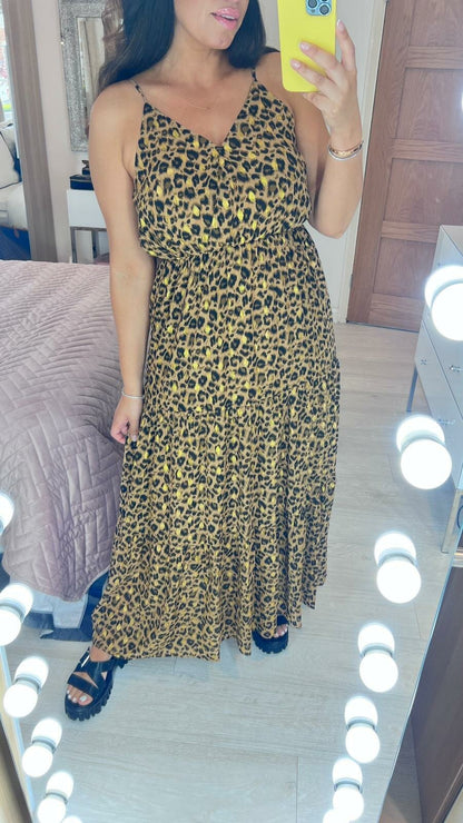 Neyo Tiered Hem Leopard Print Maxi Dress