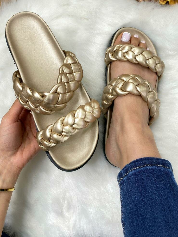 Nico Plait Strap Metallic Slip On Sliders