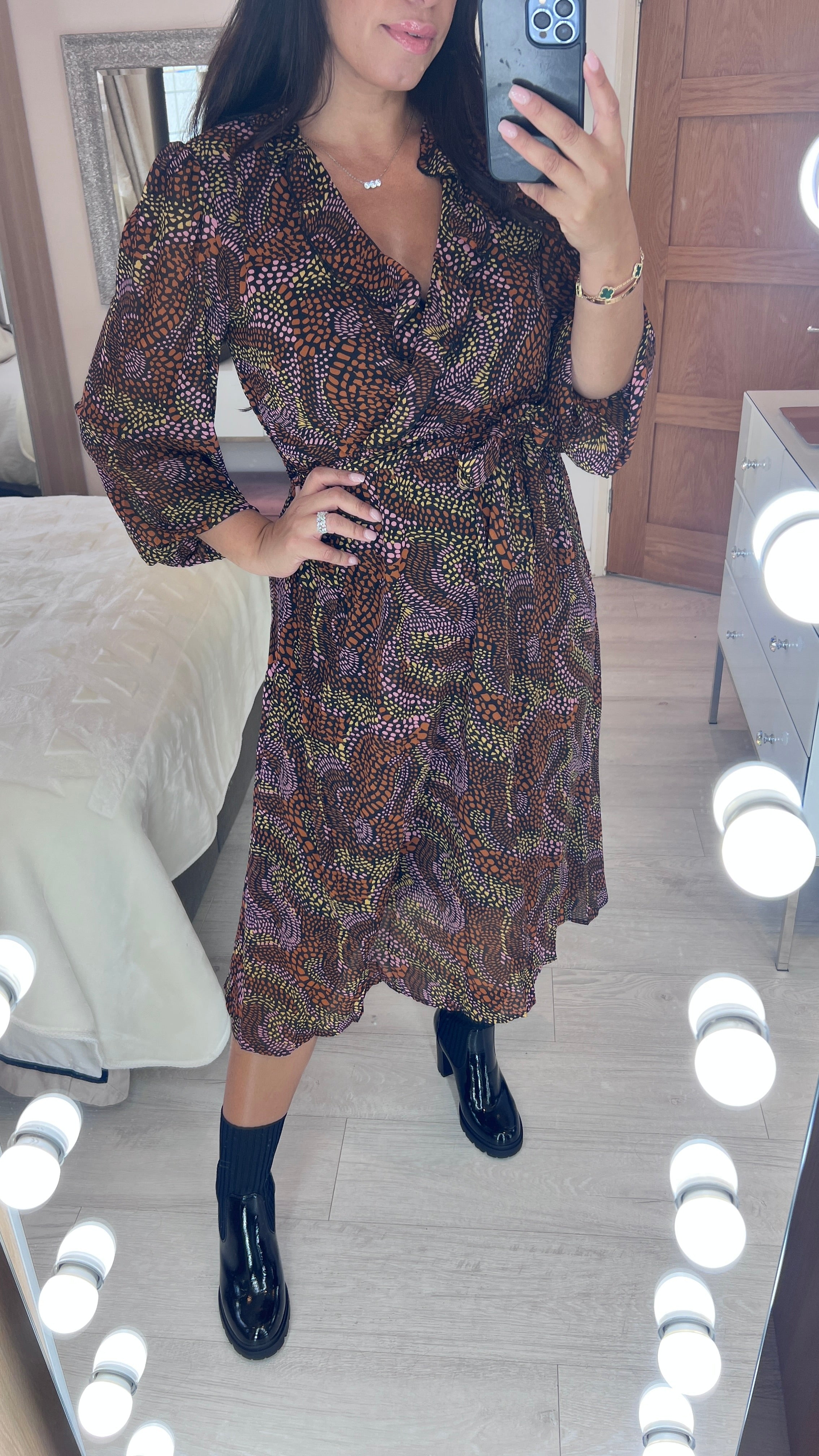 Nina Mosaic Print Wrap Effect Dress