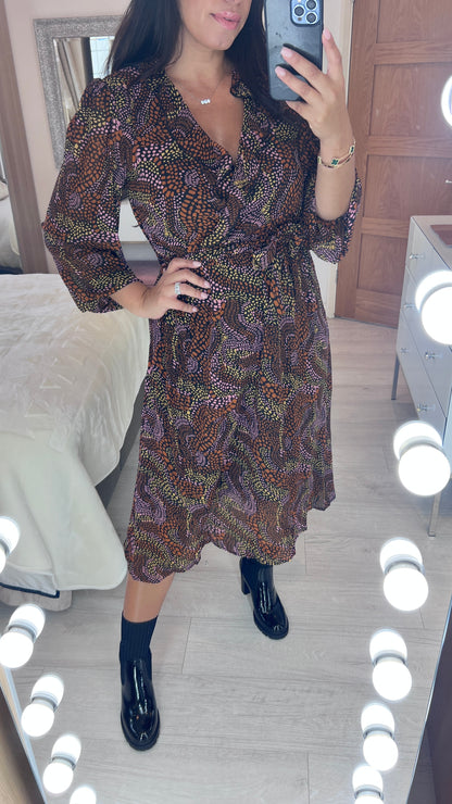Nina Mosaic Print Wrap Effect Dress