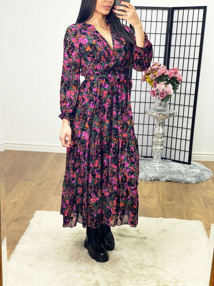 Nora Floral Print Tie Waist Maxi Dress