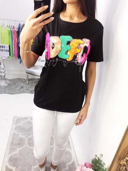Noreen Sequin Slogan T-shirt