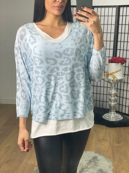 Novella Leopard Print Scarf Two Piece Thin Knit Jumper