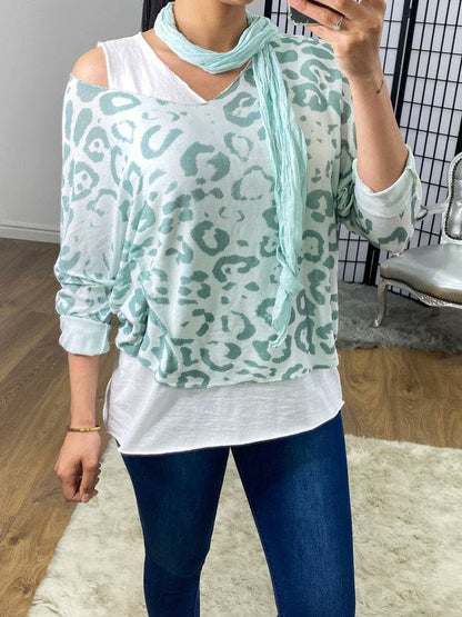 Novella Leopard Print Scarf Two Piece Thin Knit Jumper