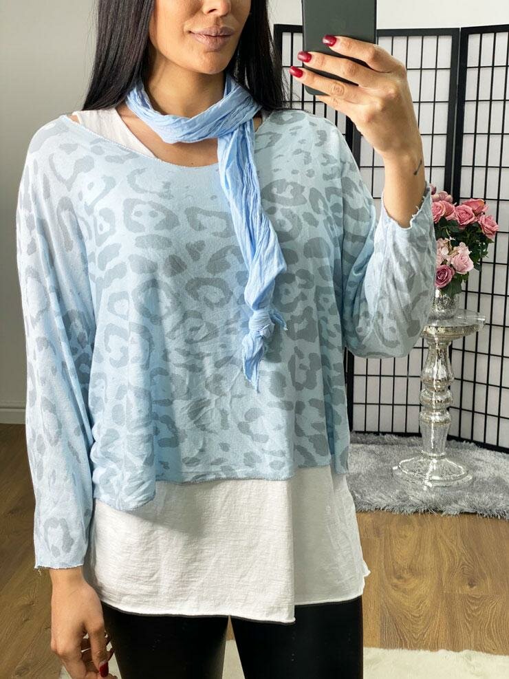 Novella Leopard Print Scarf Two Piece Thin Knit Jumper