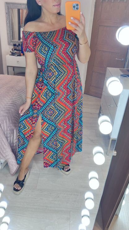 Octarna Graphic Print Split Front Dress