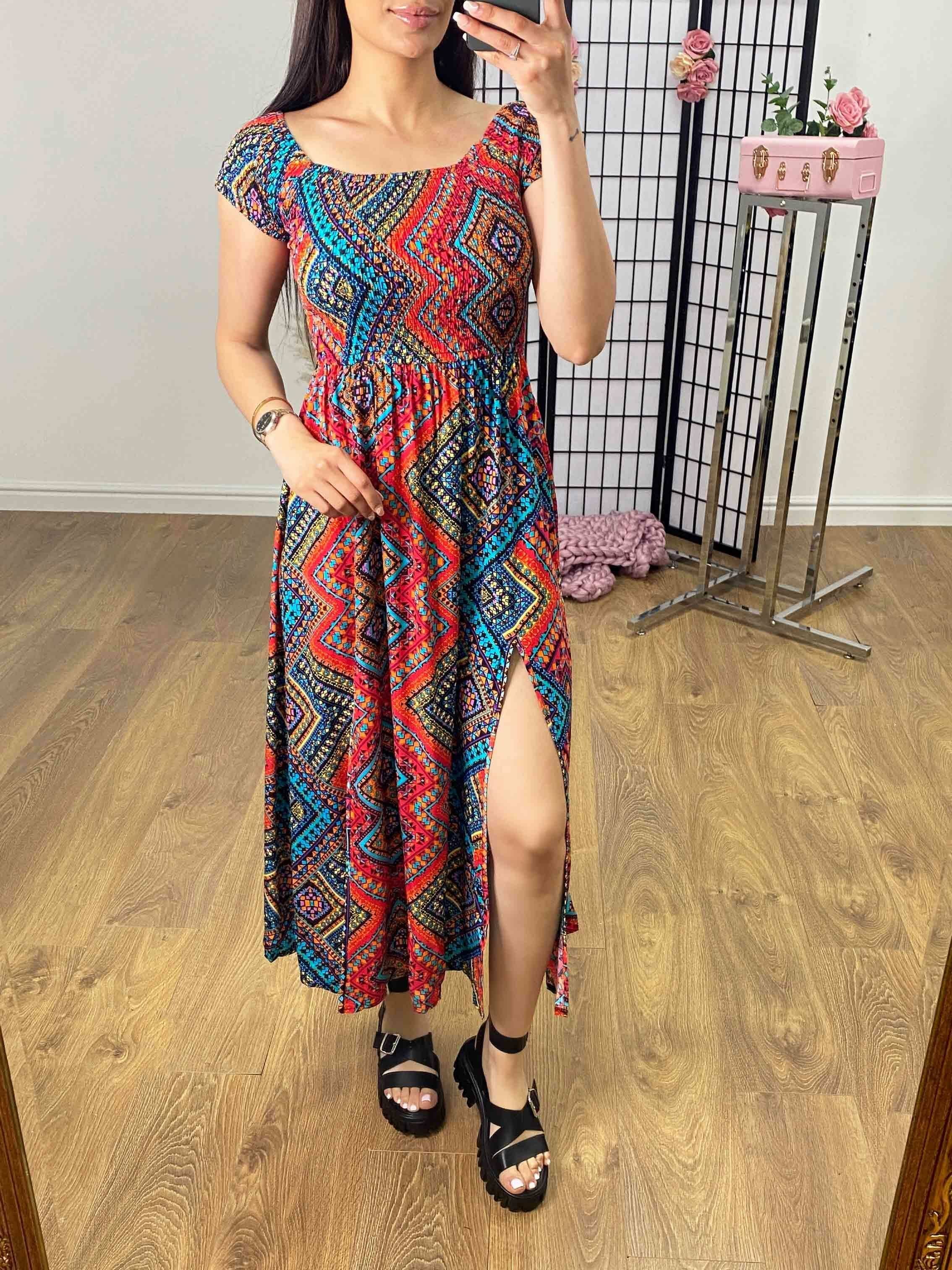 Octarna Graphic Print Split Front Dress