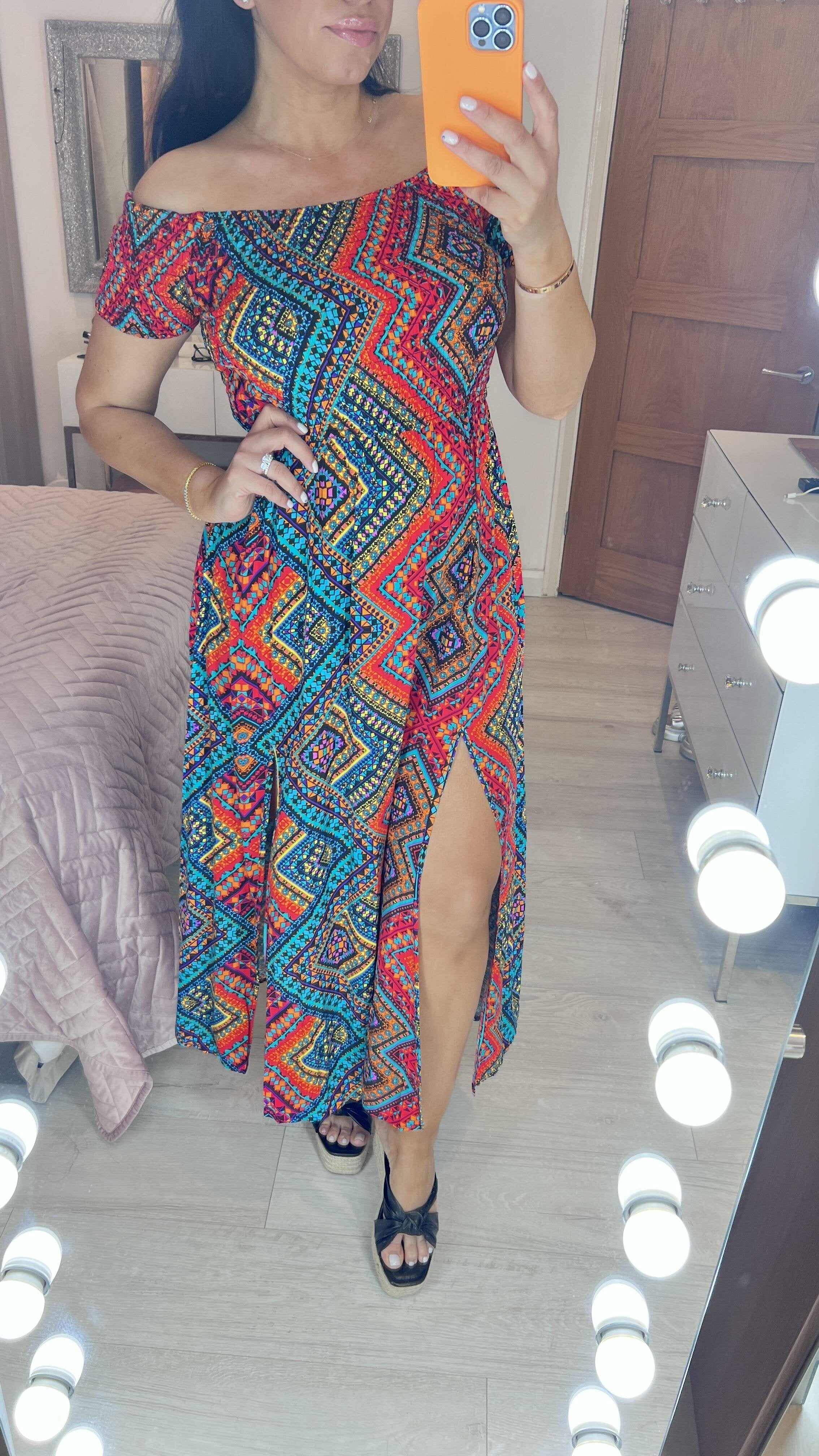 Octarna Graphic Print Split Front Dress