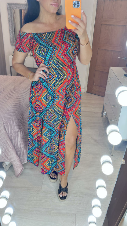 Octarna Graphic Print Split Front Dress