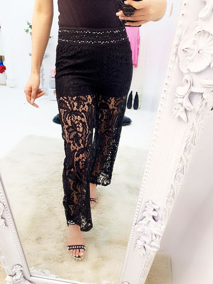 Panita Crochet Flared Sequin Detailed Trousers