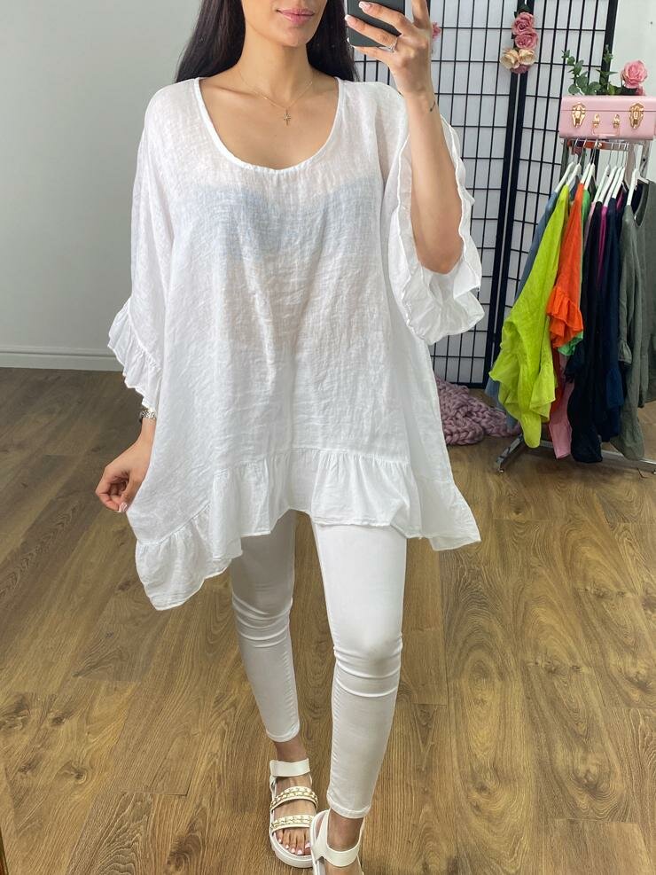 Parler Oversized Frill Detailed Linen  Top