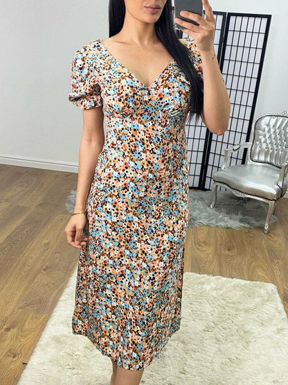 Parrell Puff Sleeve Multi Swing Dress