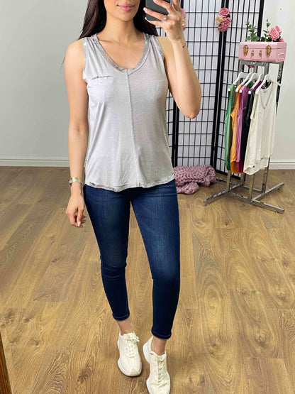 Perilla Metallic Detail Dip Hem Vest Top