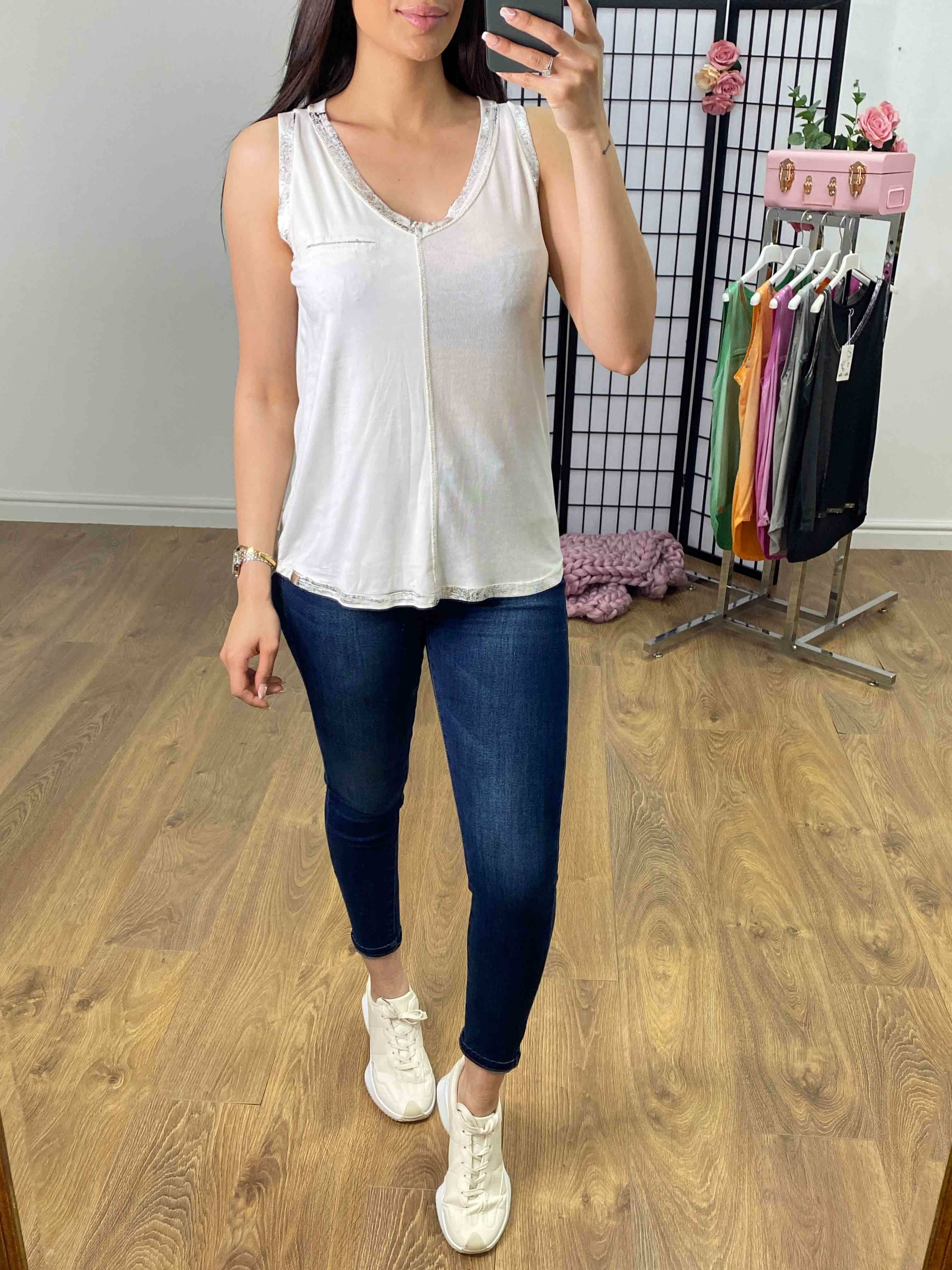 Perilla Metallic Detail Dip Hem Vest Top