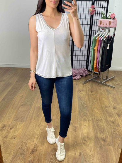 Perilla Metallic Detail Dip Hem Vest Top