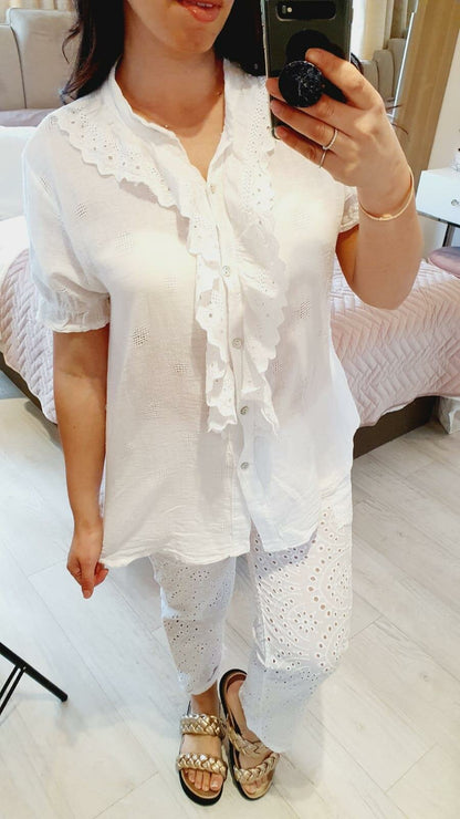 Dawson Ruffle Crochet Detailed Loose Fit Blouse