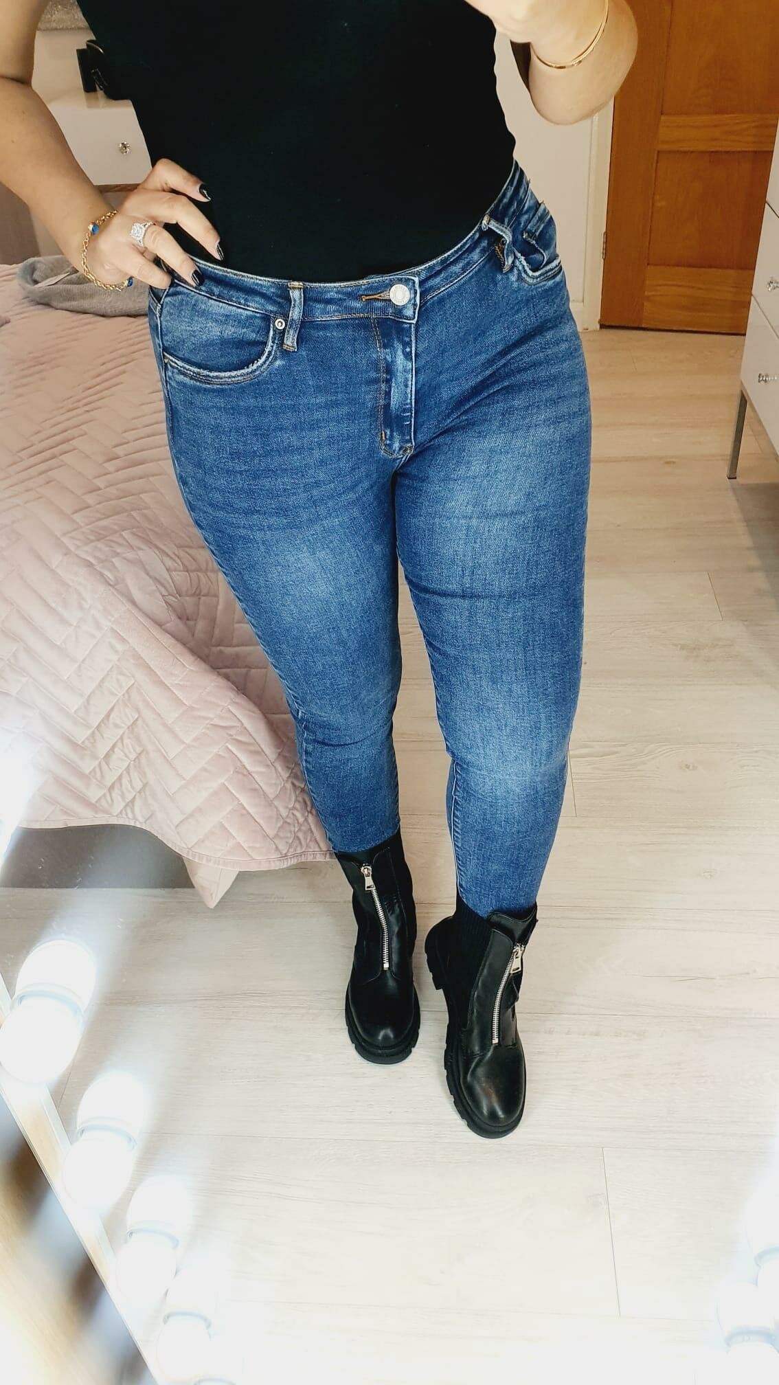 Reggie Washed Blue Super Stretch Premium Denim Collection High Waist Jeans