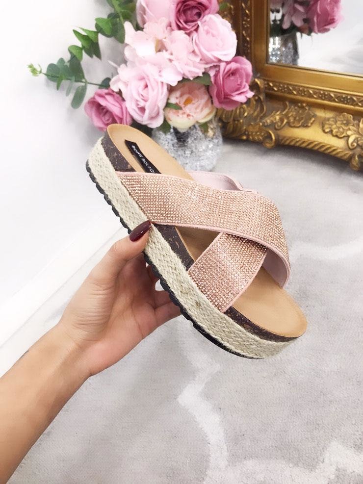 Rose gold hot sale platform sliders