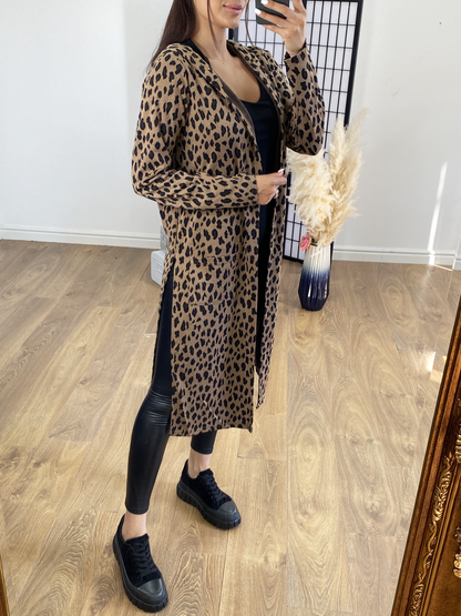Piano Leopard Print Hooded Cardigan