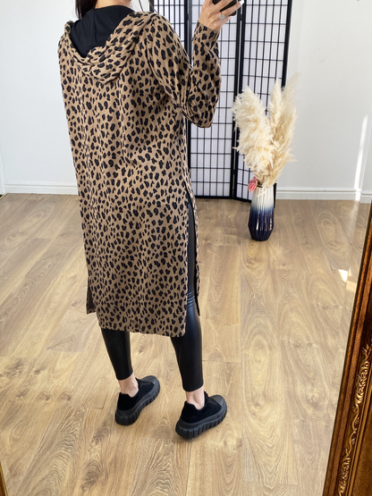 Piano Leopard Print Hooded Cardigan