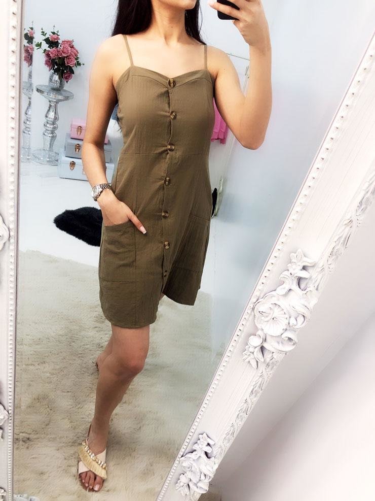 Pixy Buttoned Open Back Linen Dress