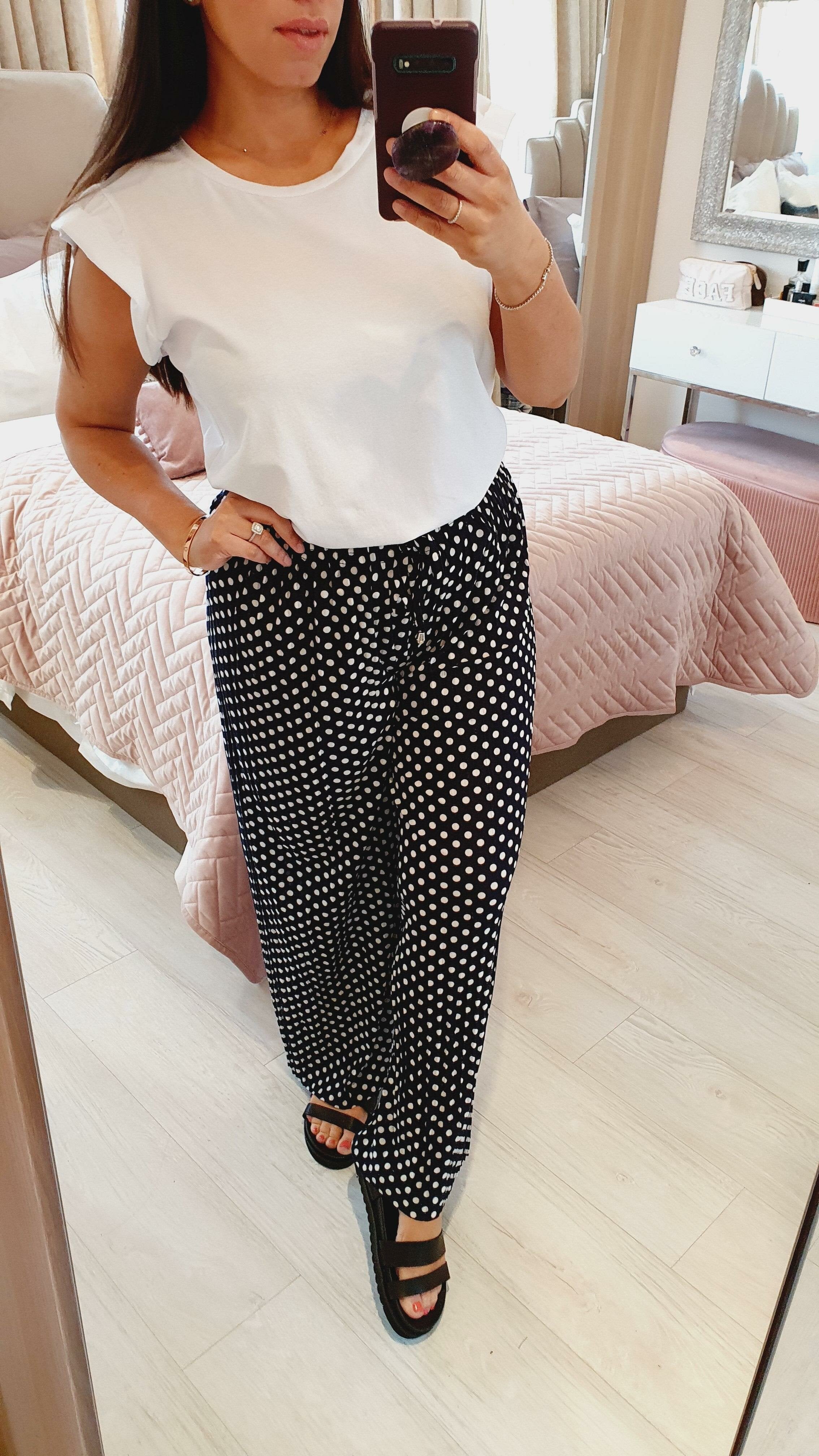 Piya Polka Dot Wide Leg Pleated Trousers