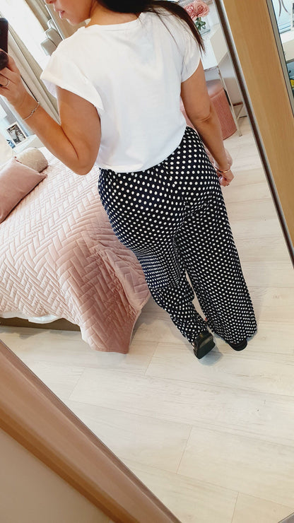 Piya Polka Dot Wide Leg Pleated Trousers