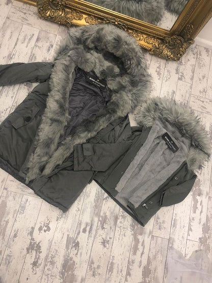 Polly Grey Kids Faux Fur Hooded Coat