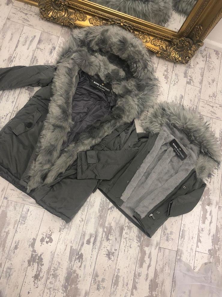 Polly Grey Kids Faux Fur Hooded Coat