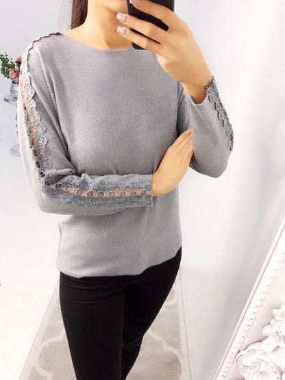 Praise Crochet Studded Arm Batwing Knit Jumper