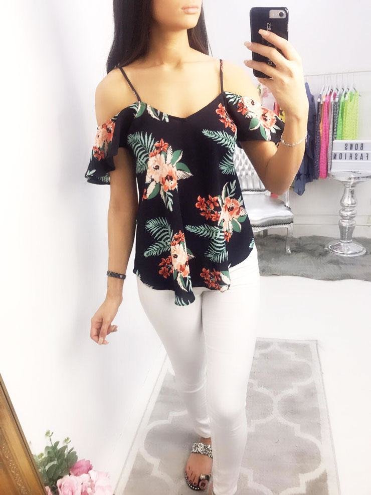 Purity Floral Print Cold Shoulder Top