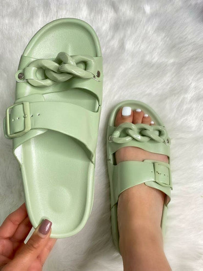 Pacey Chain Detailed Double Strap Slider