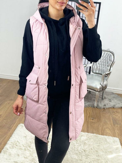 Rachel Padded Pocket Detailed Hooded Long Gilet