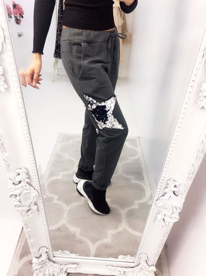 Rainy Sequin Star Print Joggers