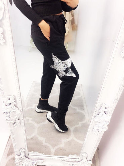 Rainy Sequin Star Print Joggers