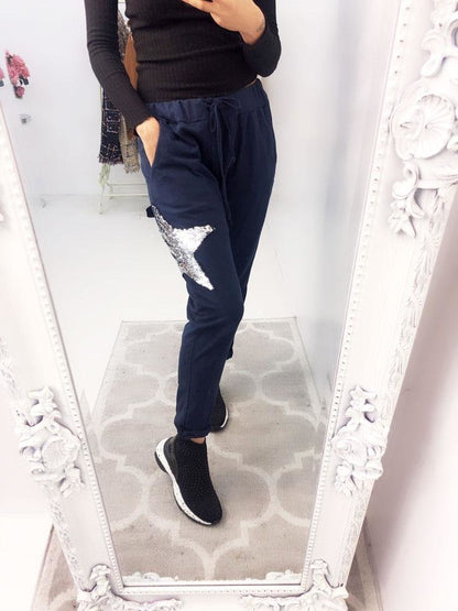 Rainy Sequin Star Print Joggers