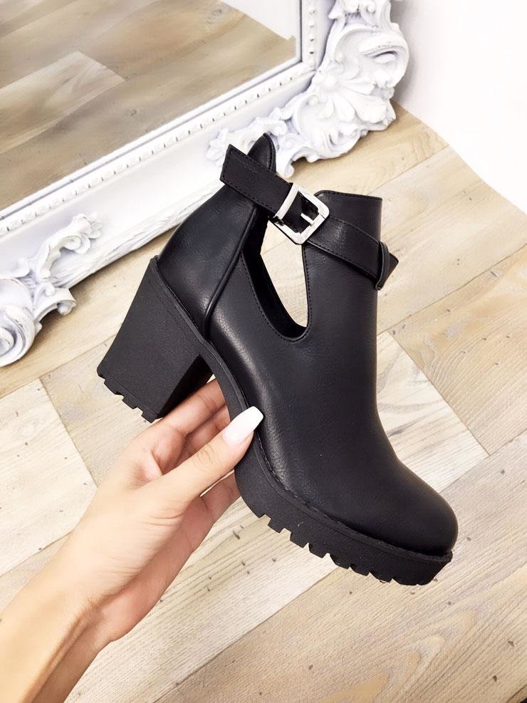 Raquel Faux Leather Cut Out Chunky Boots - Main Image