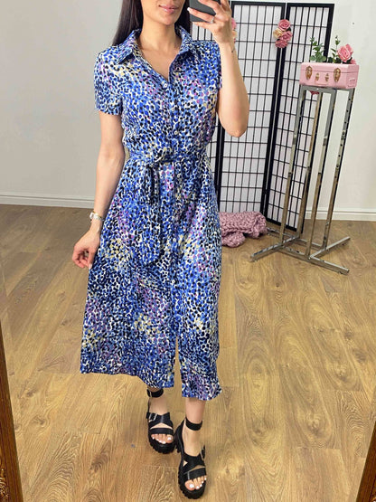 Ravian Multi Blue Graphic Print Midi Shirt Dress