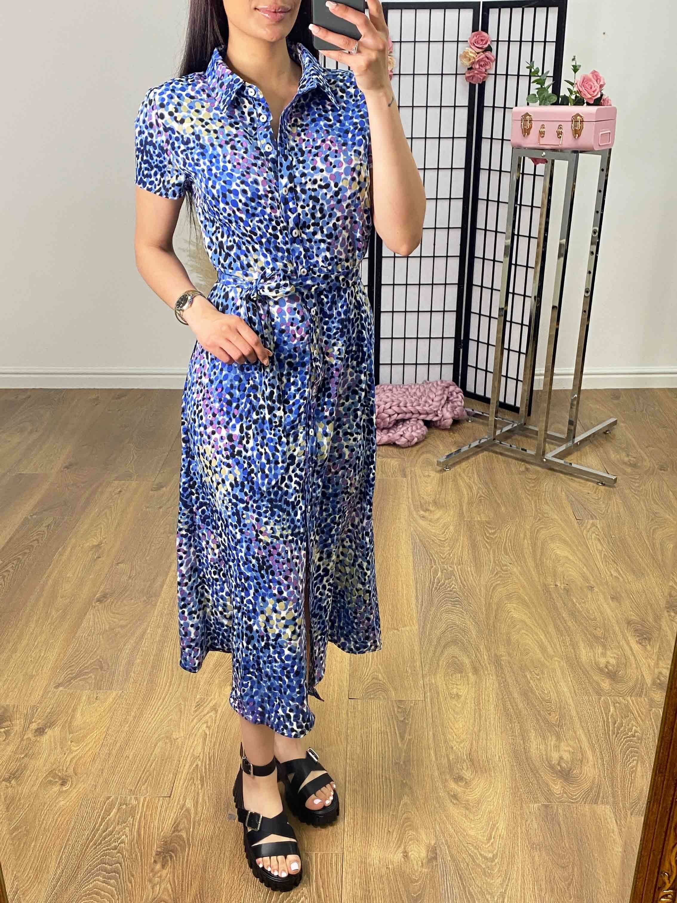 Ravian Multi Blue Graphic Print Midi Shirt Dress