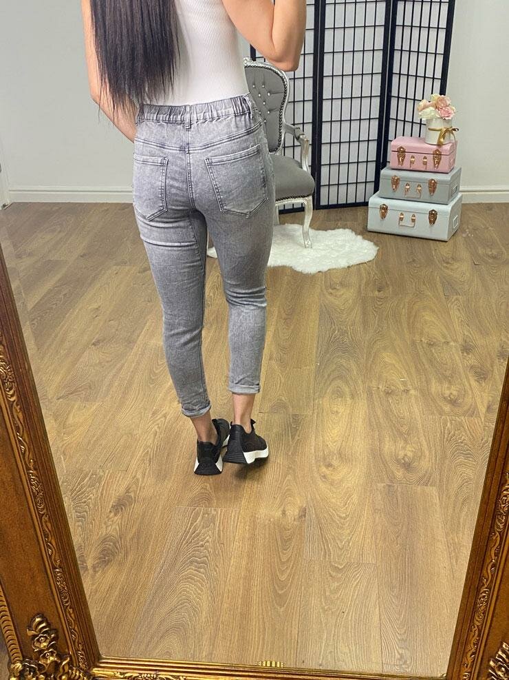 Raye Grey Elasticated Waist Jeans