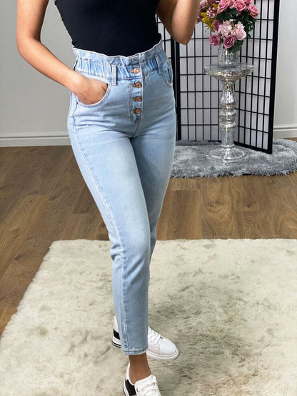 Rayella Light Denim Paper Bag Button Jeans