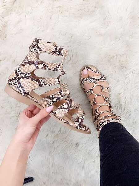 Snake print lace up on sale sandals