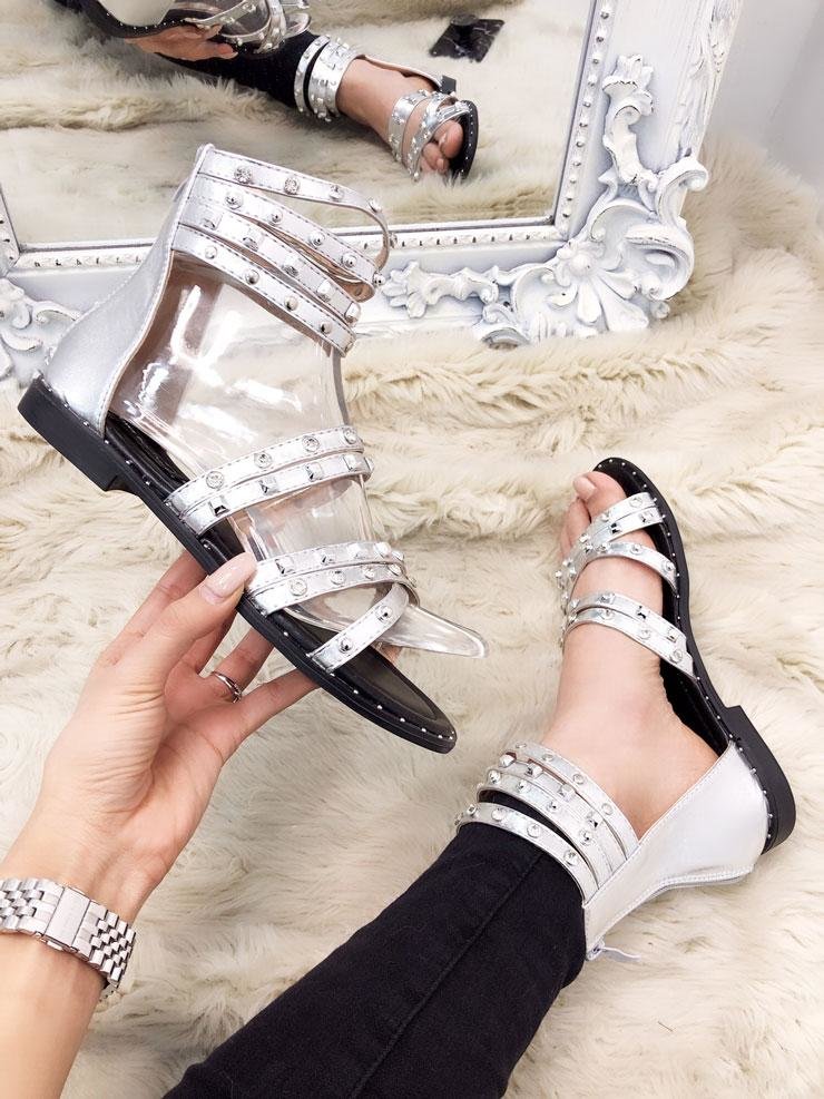 Rianna Metallic Diamante Studded Strappy Sandals