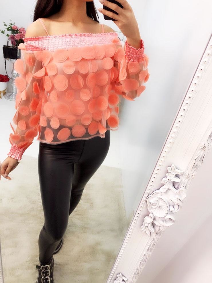 Riggs Petal Detail Bardot Mesh Top