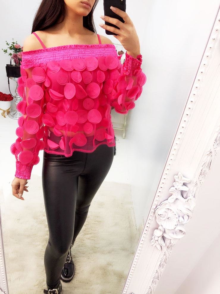 Riggs Petal Detail Bardot Mesh Top