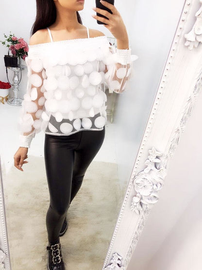 Riggs Petal Detail Bardot Mesh Top